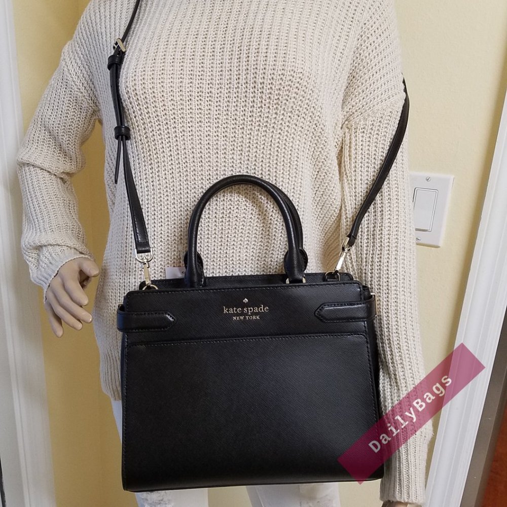 NWT KATE SPADE WKRU6951 STACI BLACK MEDIUM SATCHEL CROSSBODY 100% AUTHENTIC
